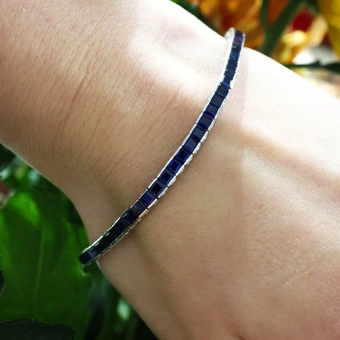 Modern 7.36ct Sapphire Line Bracelet in Platinum
