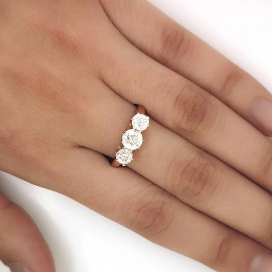Art Deco Old European Cut Diamond Three Stone Engagement Ring, 1.69 carat total