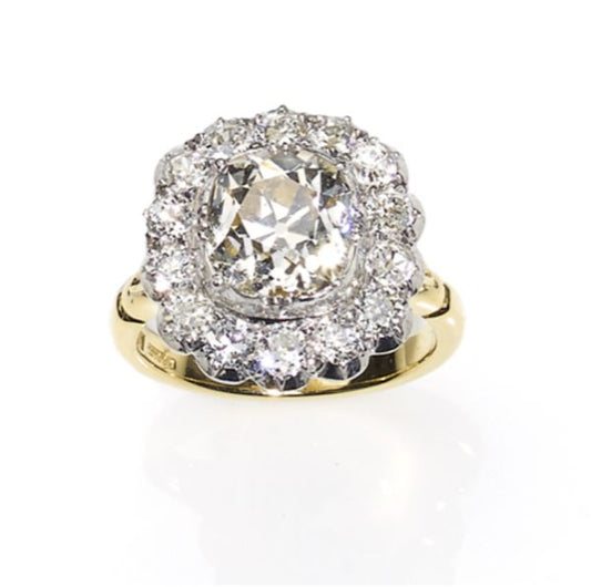 2.15ct Old Cut Diamond Cluster Engagement Ring, 3.8ct total
