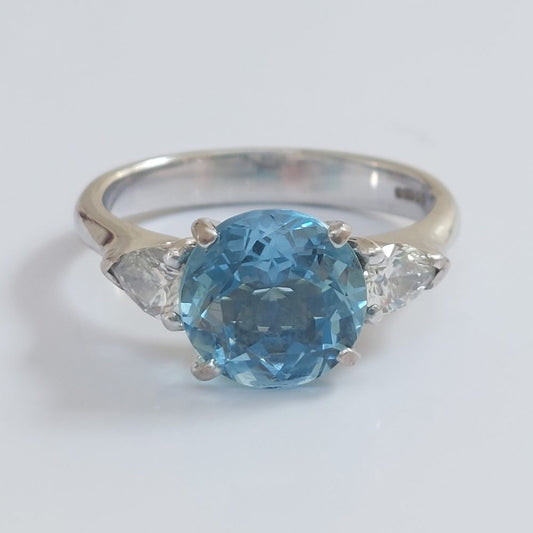 2ct Aquamarine and Pear Shape Diamond Ring