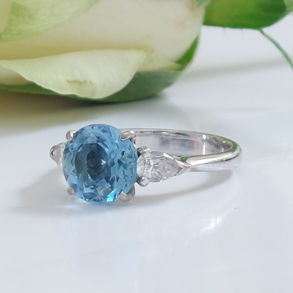 2ct Aquamarine and Pear Shape Diamond Ring