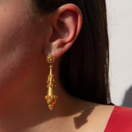 Georgian Antique 15ct Gold Filigree Long Torpedo Drop Earrings Circa 1830