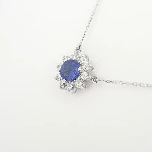 Sapphire and Diamond Cluster Pendant in 18ct White Gold