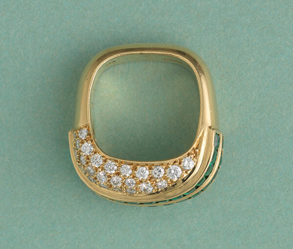 Vintage Emerald and Diamond Asymmetric Band Ring, 1.92 carats