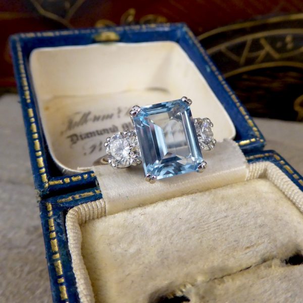 3.35ct Aquamarine and Diamond Three Stone Ring