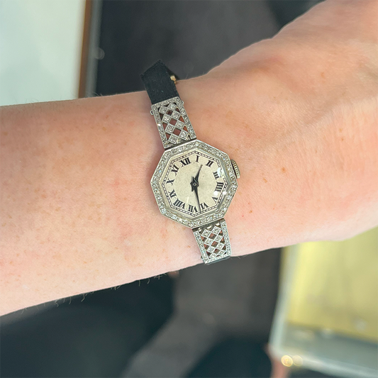 Art Deco Diamond Platinum Quartz Cocktail Watch, Circa 1920