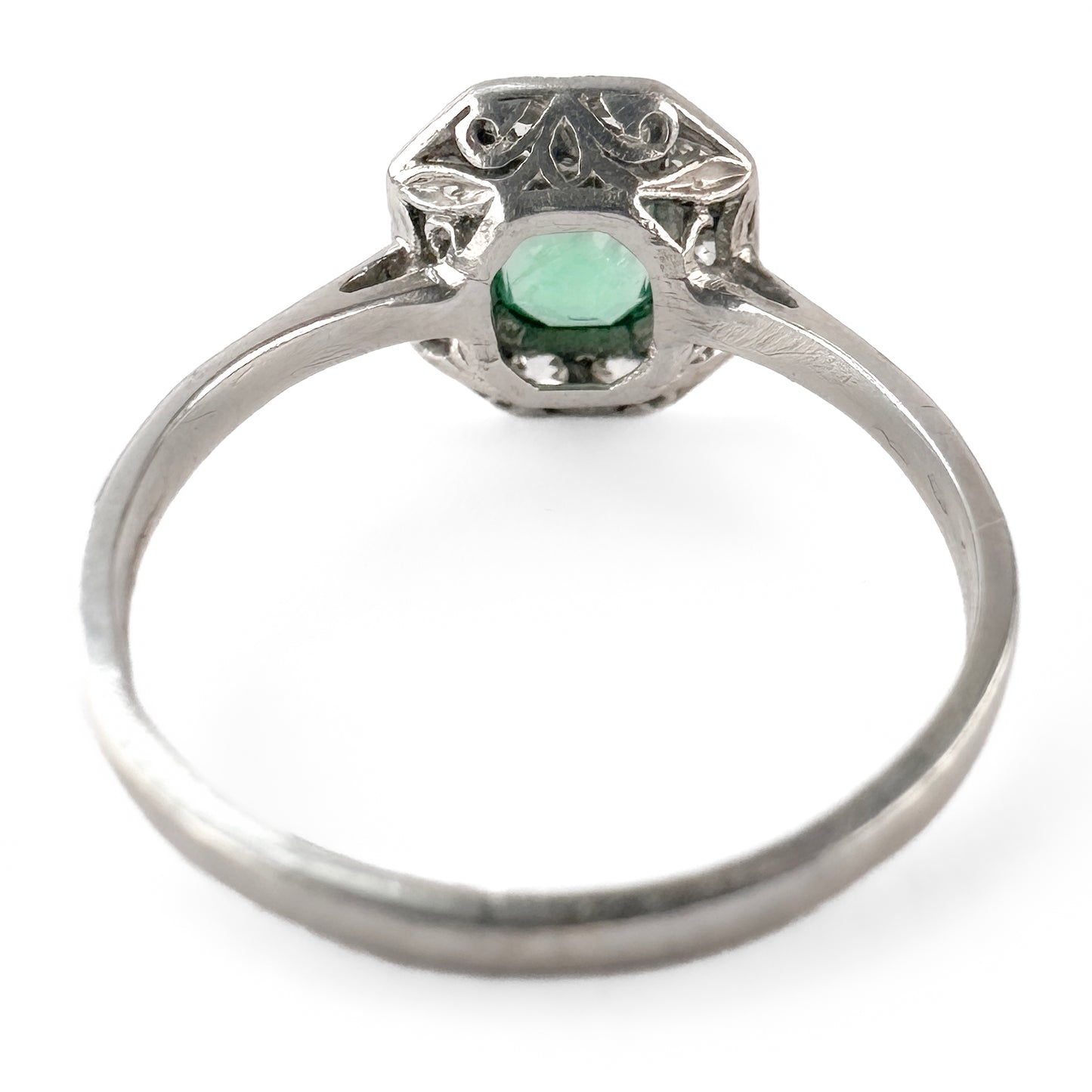 Edwardian Antique Emerald and Diamond Cluster Engagement Ring in Platinum