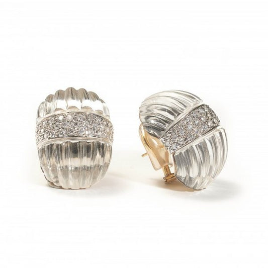 Carved Rock Crystal and Diamond Earrings by Maz