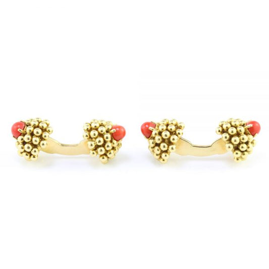 Cartier 18ct Yellow Gold Vintage Cufflinks with Coral, with Original Box