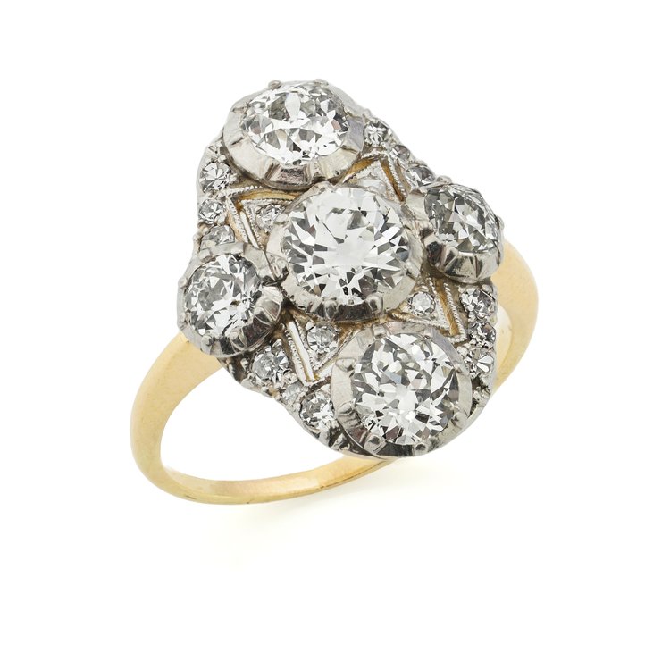 Antique Art Deco 2.84ct Old Cut Diamond Plaque Ring