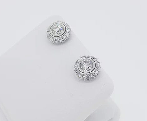 Diamond Halo Cluster Stud Earrings, 1.99 carat total, can be worn without the halo as a pair of single stud earrings, in 18ct white gold