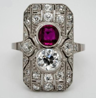 Art Deco Ruby and Diamond Plaque Ring