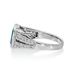 2.66ct Emerald Cut Aquamarine Ring with Split Diamond Shoulders in 18ct White Gold
