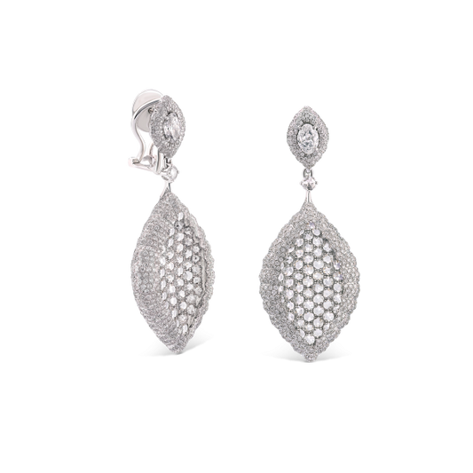 Rose Cut Diamond Cluster Drop Earrings, 5.80 carats, featuring the dazzling combination of rose-cut diamonds surrounded by round brilliant-cut diamonds