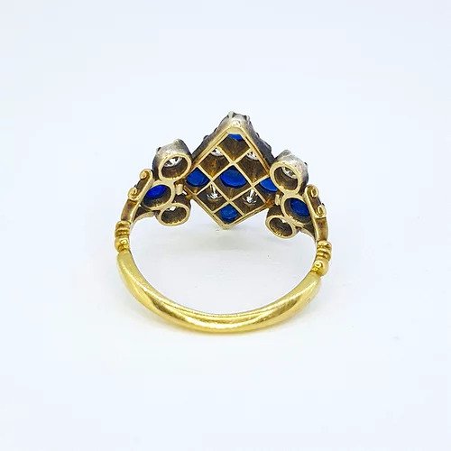 Antique Victorian Sapphire and Diamond Checkerboard Cluster Ring