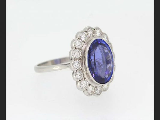 Tanzanite and Diamond Cluster Ring, gemstones totaling 9.01 carats
