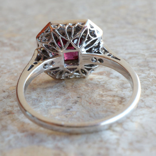 Art Deco 1.15ct Natural Siam Ruby and Diamond Double Cluster Ring