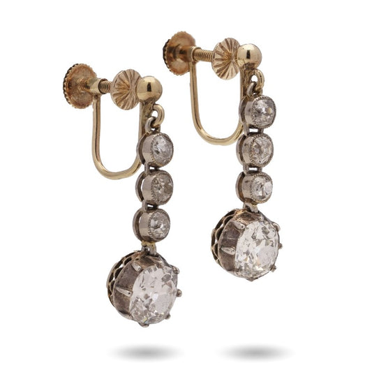 Victorian Antique 3.20ct Old Mine Cut Diamond Drop Earrings