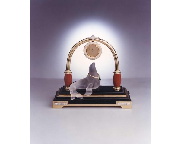 Fine 18ct Gold and Diamond Sea Lion Clock