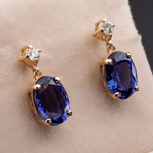 7.50ct Oval Tanzanite and Diamond Drop Earrings