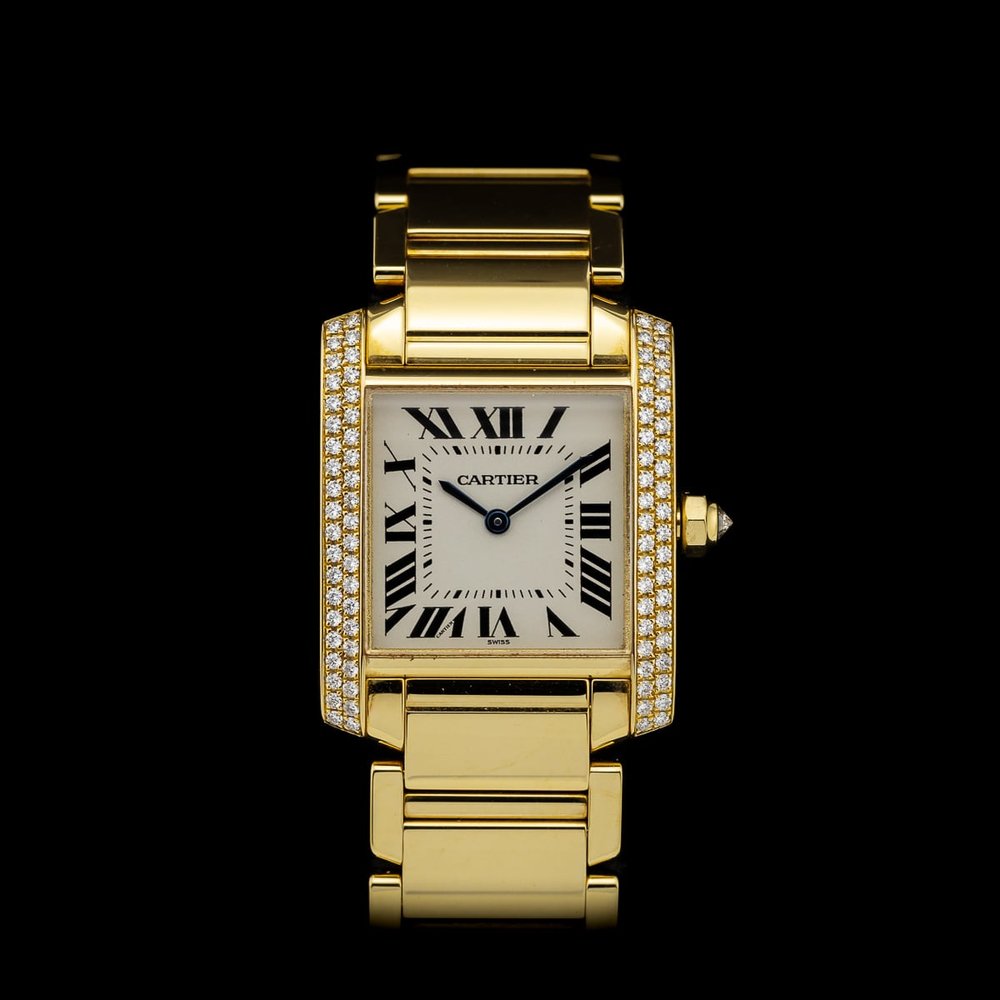 Ladies Cartier Tank Francaise W50003N2 1821 Midsize 25mm Yellow Gold Watch with Factory Diamonds, with Cartier box and Cartier valuation certificate 2008