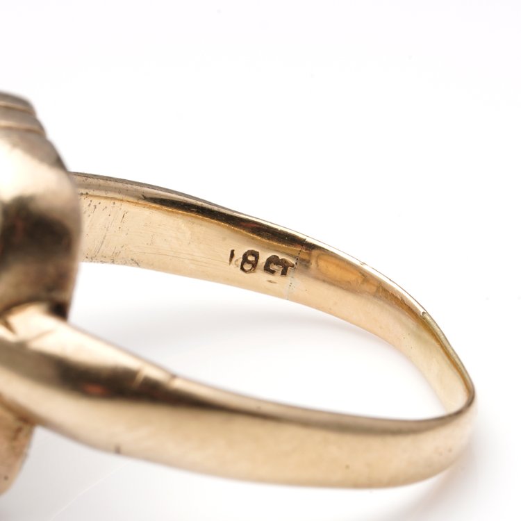 Antique 18ct Yellow Gold Signet Ring with Lapis Lazuli Bearing Heraldic Eagle and Latin Phrase