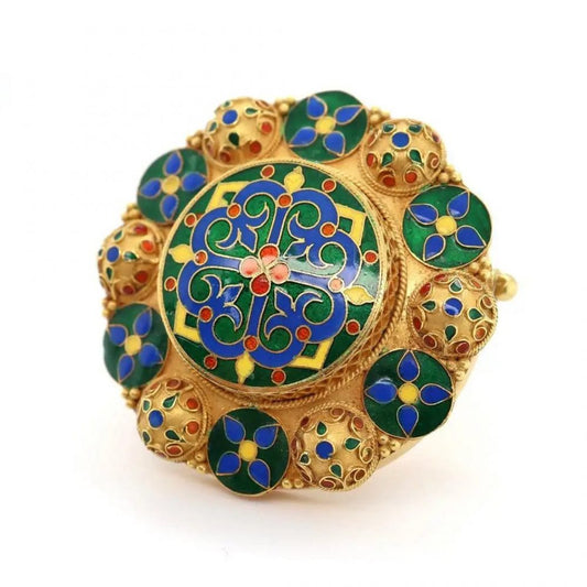 Vintage Lalaounis Enamel and Gold Cross Mandala Brooch