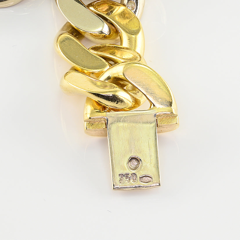 Vintage Italian 1940s Retro Diamond Set Gold and Platinum Curb Link Necklace with Fleur de Lys, 13.30 carat total