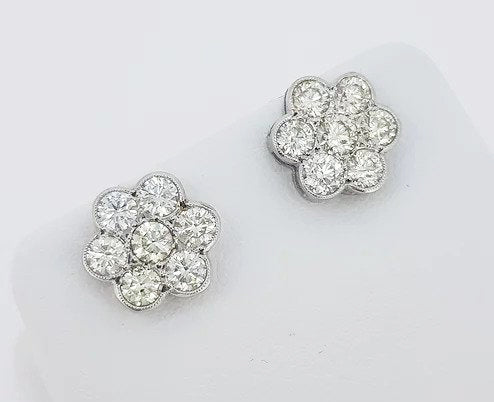 2.25ct Diamond Daisy Flower Cluster Earrings in 18ct White Gold