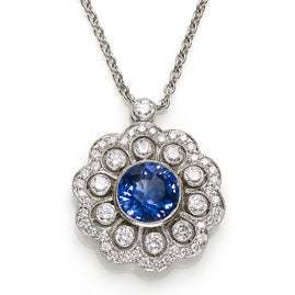 Edwardian Style Sapphire and Diamond Cluster Pendant