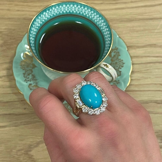Vintage Turquoise and Diamond Cocktail Dress Ring