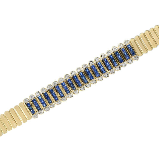 4.09ct French Cut Sapphire and Diamond Bracelet in 18ct Yellow Gold