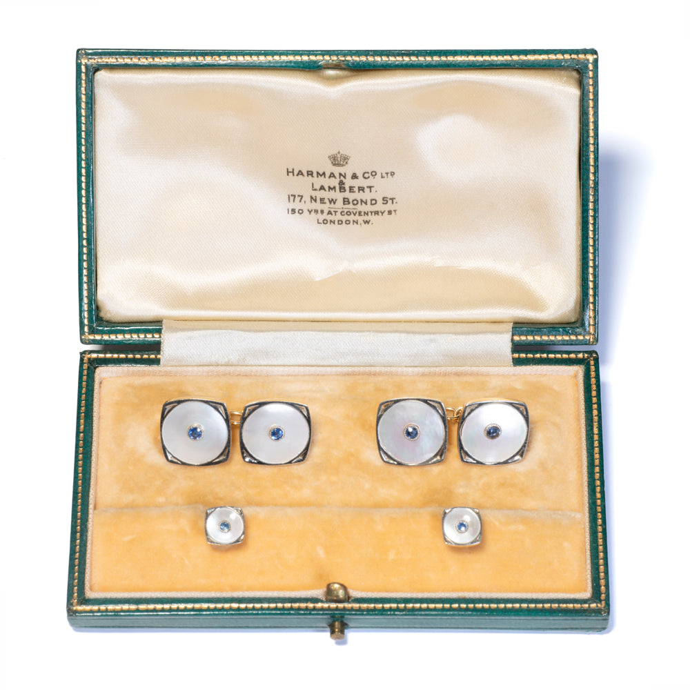 Edwardian Antique Mother of Pearl Cufflinks Dress Set