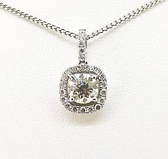 Cushion-Cut Diamond Cluster Pendant, 1.35 carats, in 18ct white gold