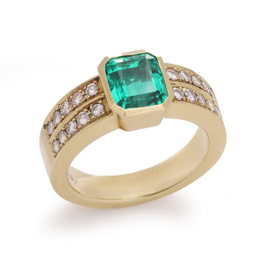 Vintage Certified 1.80ct Natural No Oil Colombian Emerald and Diamond Engagement Ring