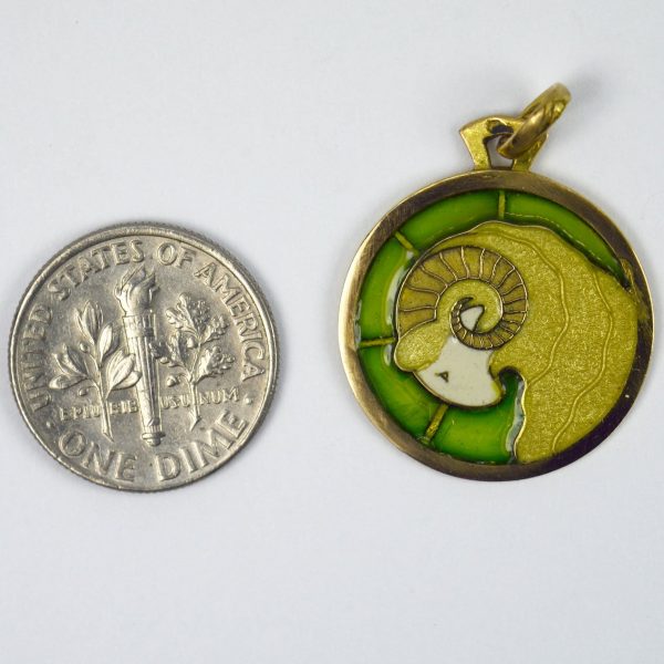 French Plique a Jour Enamel and 18ct Gold Zodiac Aries Charm Pendant