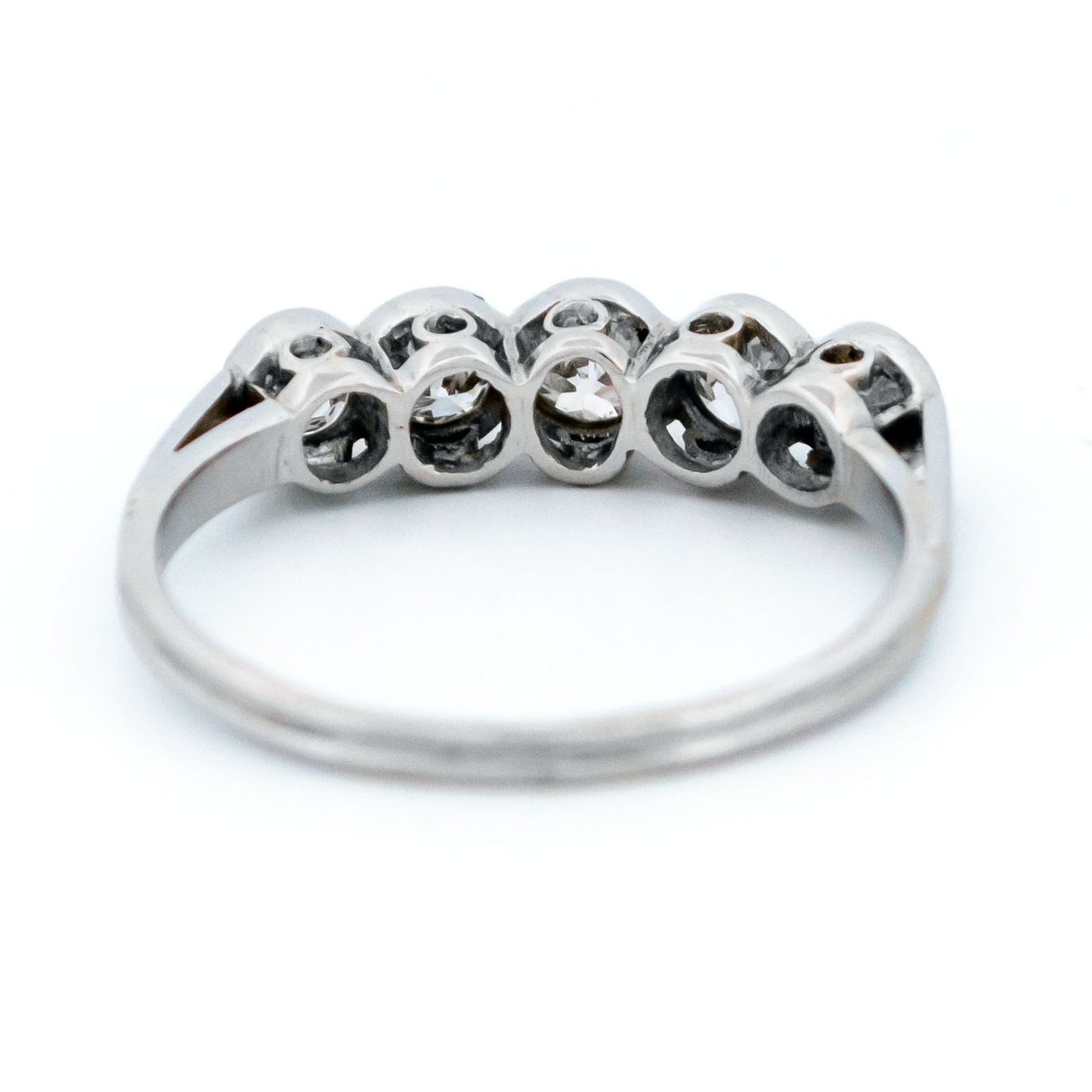 Art Deco Platinum Five Stone Old Mine-Cut Diamond Ring, 0.60 Carat