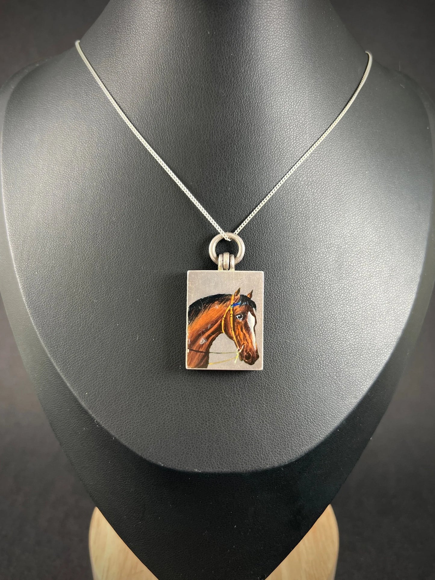 Antique French Silver, Edwardian Era Rectangular Enamel Horse Locket, Heirloom Gift