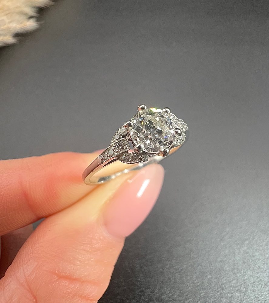 Vintage diamond engagement ring in platinum.