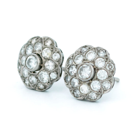 Art Deco Style Diamond and Platinum Cluster Earrings, 1.30 carats