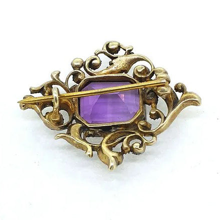 Victorian Antique Amethyst and Diamond Brooch