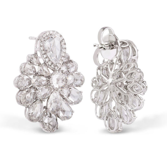 Diamond Floral Cluster Earrings, 9.95 carat total, 18ct White Gold