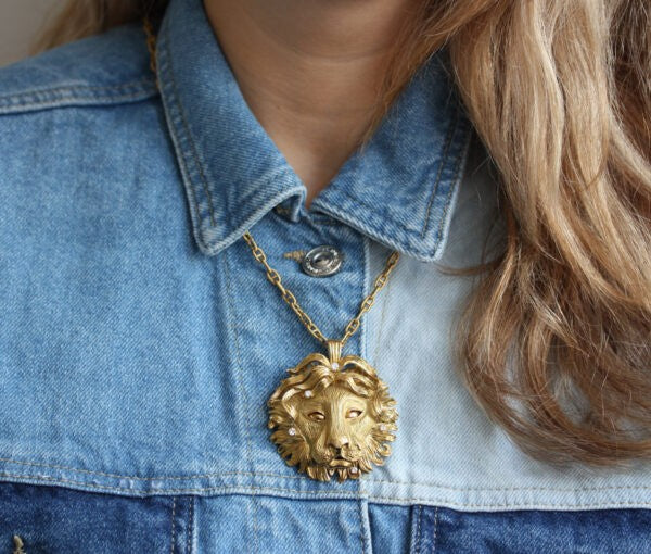 Vintage French 18ct Yellow Gold Leo Lion Pendant with Diamonds, Circa 1970