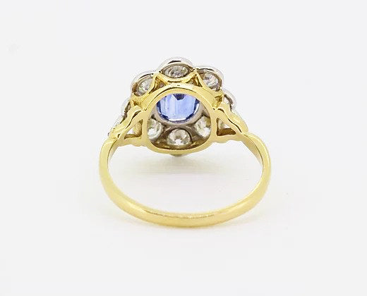 1.60ct Sapphire and Diamond Floral Cluster Ring, 18ct yellow gold shank