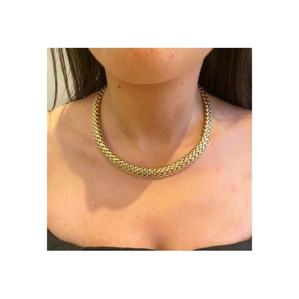 Tiffany and Co Vannerie 18ct Yellow Gold Necklace; comprised of a domed lattice design, with a folding clasp, Signed, Circa 1995
