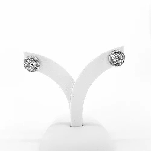 Contemporary Diamond Cluster Halo Stud Earrings, 1.19 carats