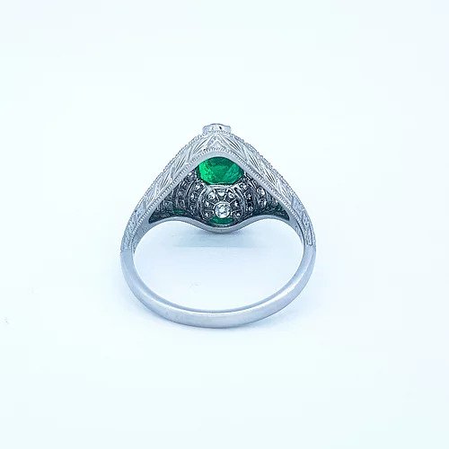 Art Deco Style Colombian Emerald and Diamond Domed Cocktail Ring