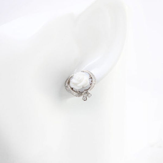 Breguet Rose de la Reine Carved Cameo and Diamond Earrings; adorned with a unique hand-sculpted cameo floral motif and diamond set bow, in 18ct white gold, Signed