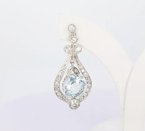 Art Deco Style 4ct Aquamarine and Diamond Drop Earrings, in 18ct white gold