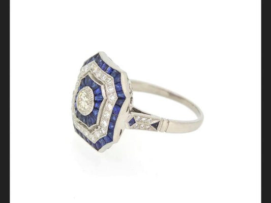 Art Deco Style Sapphire and Diamond Calibre Set Ring, Platinum